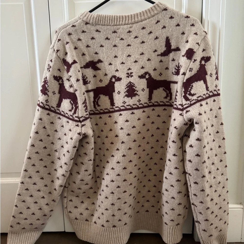 Crewneck Dog Fair Isle Sweater - Burgundy Beige